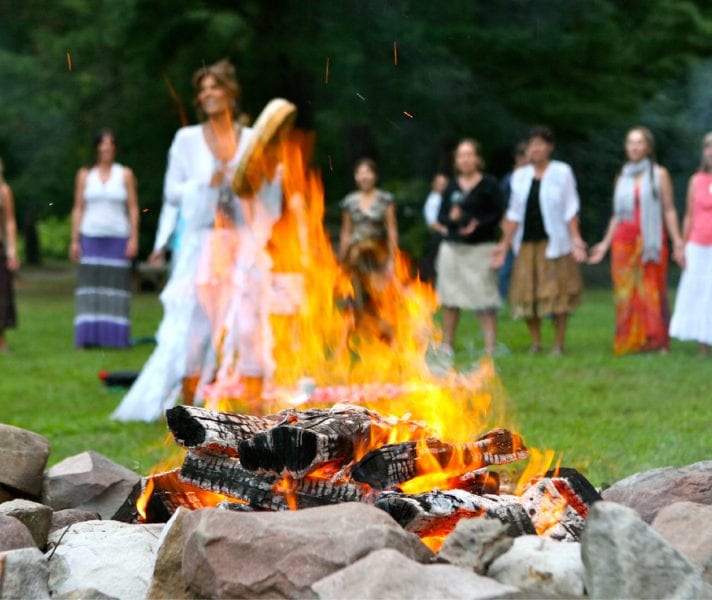 A bonfire and women outdoors