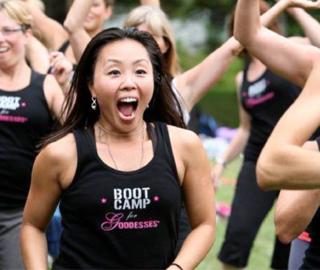 Happy women in black clothes
