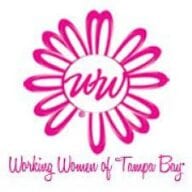 A pink flower with the words " working women of tampa bay ".