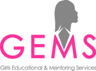 A pink and grey logo for gems