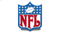A red, white and blue nfl logo with a football on it.