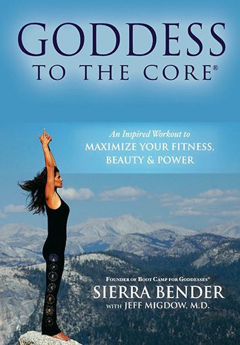 A book cover with a woman doing yoga in the mountains.