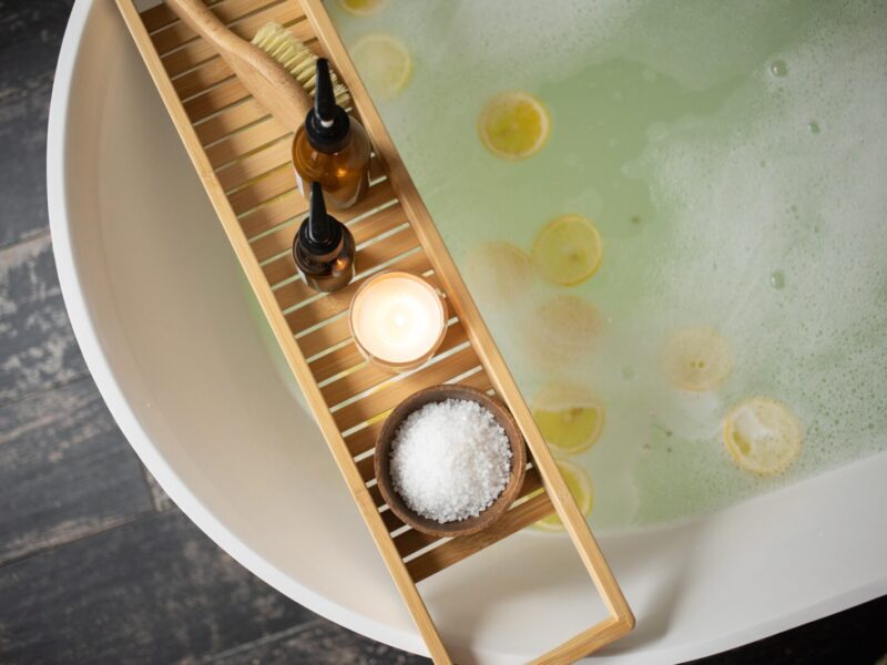 A bath tub with soap and salt in it